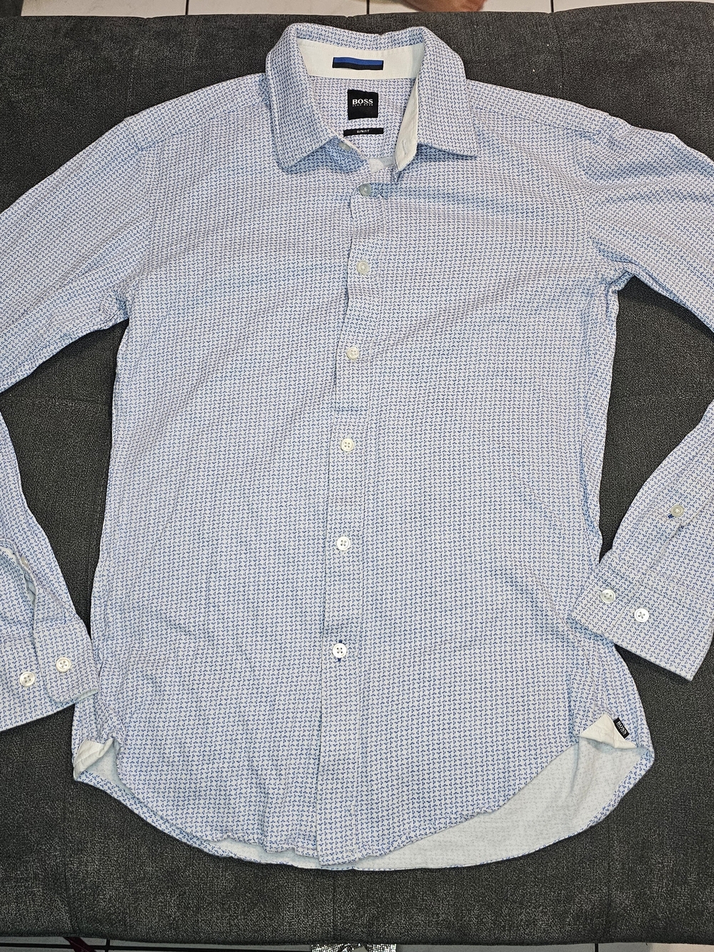 Hugo Boss Light Blue Micro-Pattern Button-Down Shirt